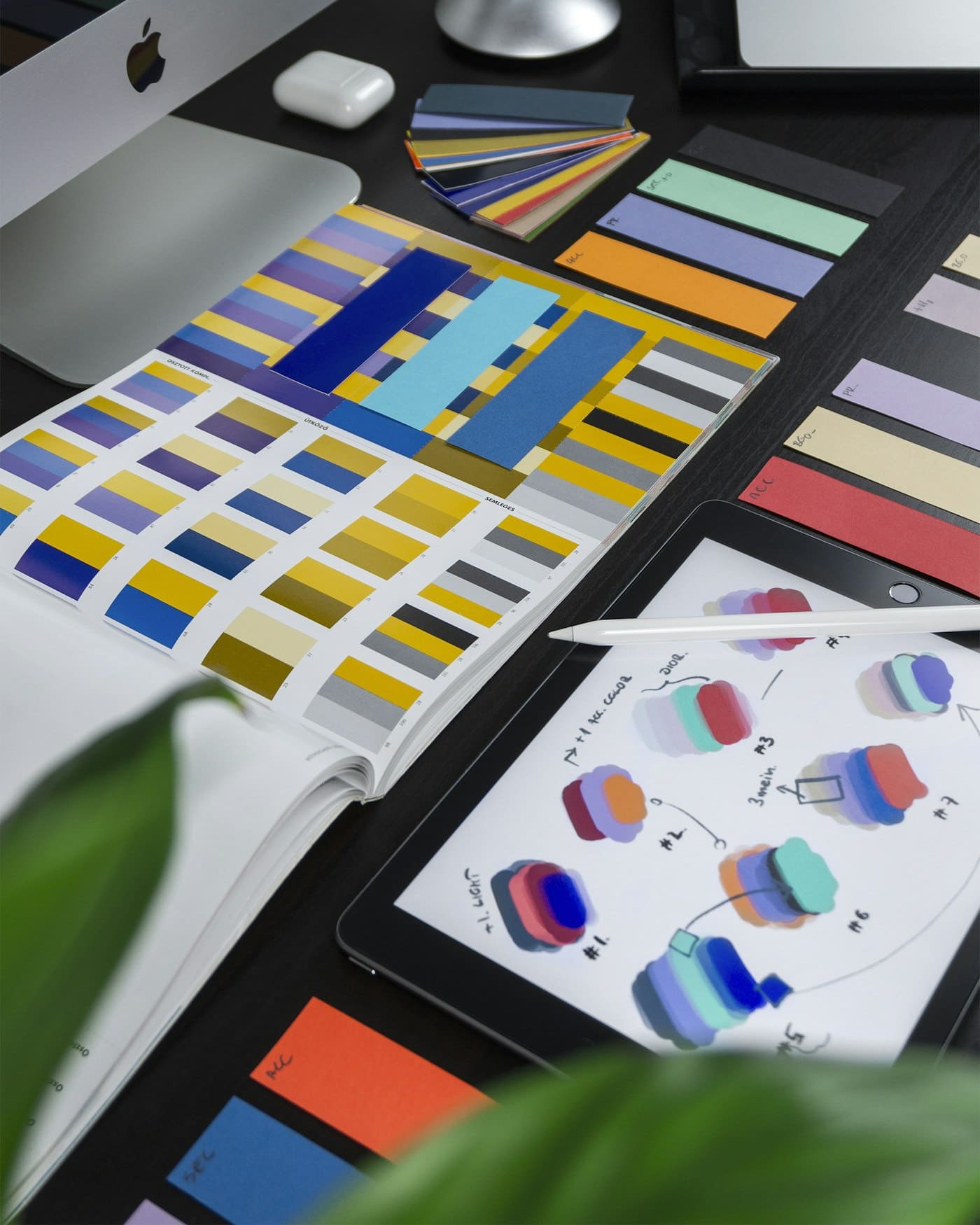 Designer workspace with UI components and swatches