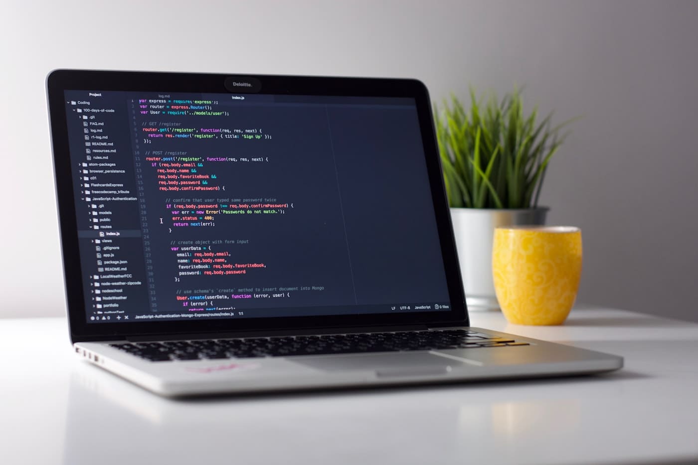 Developer writing automated tests on a laptop